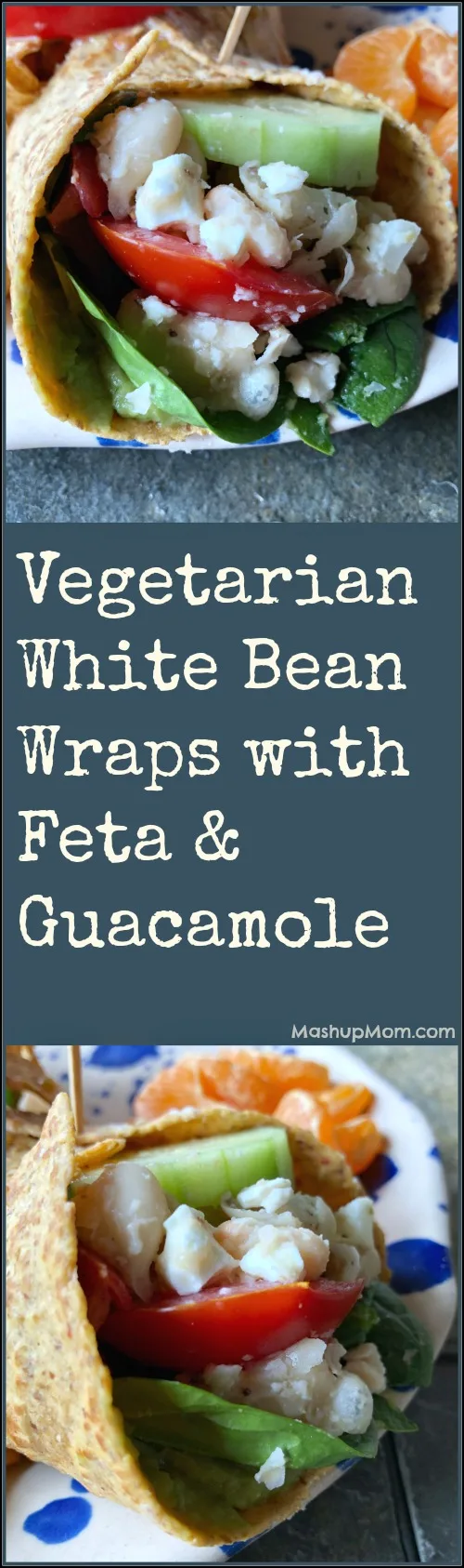 vegetarian white bean wraps with feta & guacamole