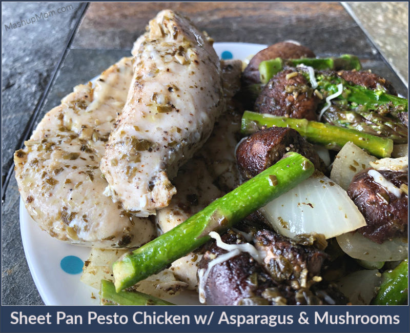 sheet pan pesto chicken with asparagus & mushrooms