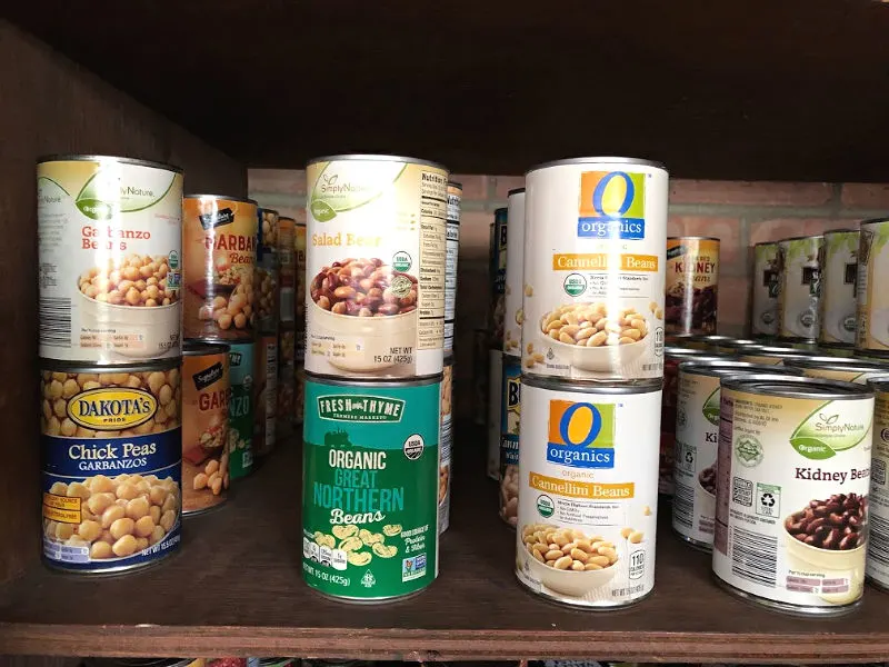 cans of beans on a shelf