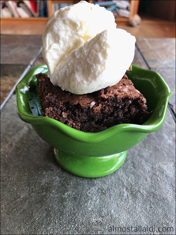 brownie topped with ice cream