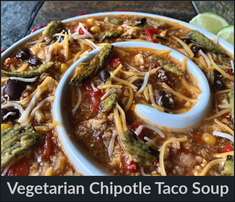 vegetarian chipotle taco soup with cauliflower