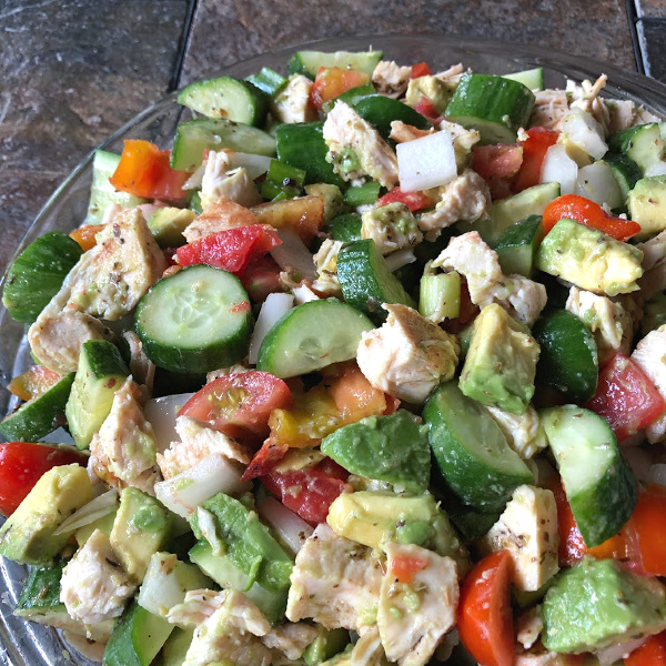 chopped chicken avocado tomato cucumber salad