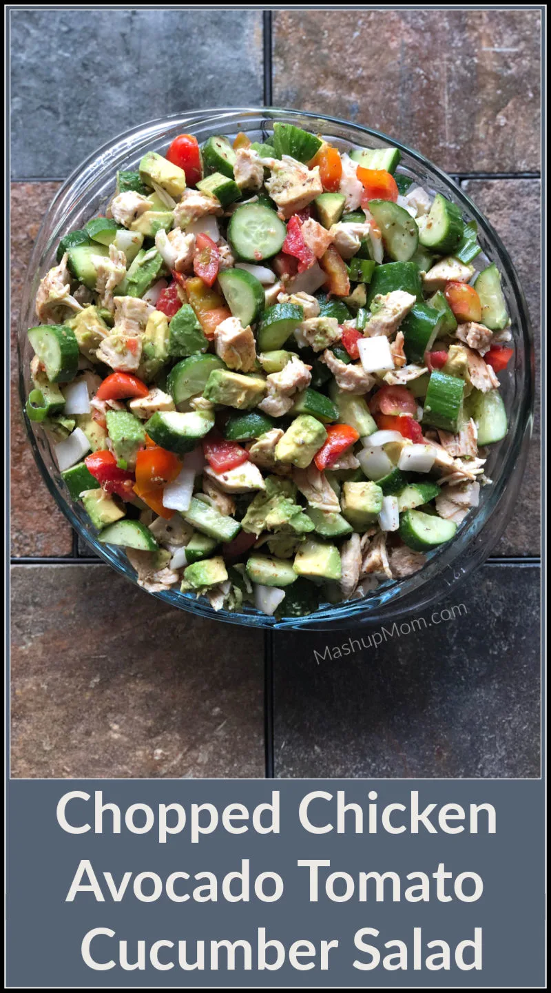 chopped chicken salad with avocado tomatoes and cucumber