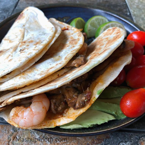 plate of shrimp & mushroom quesadillas