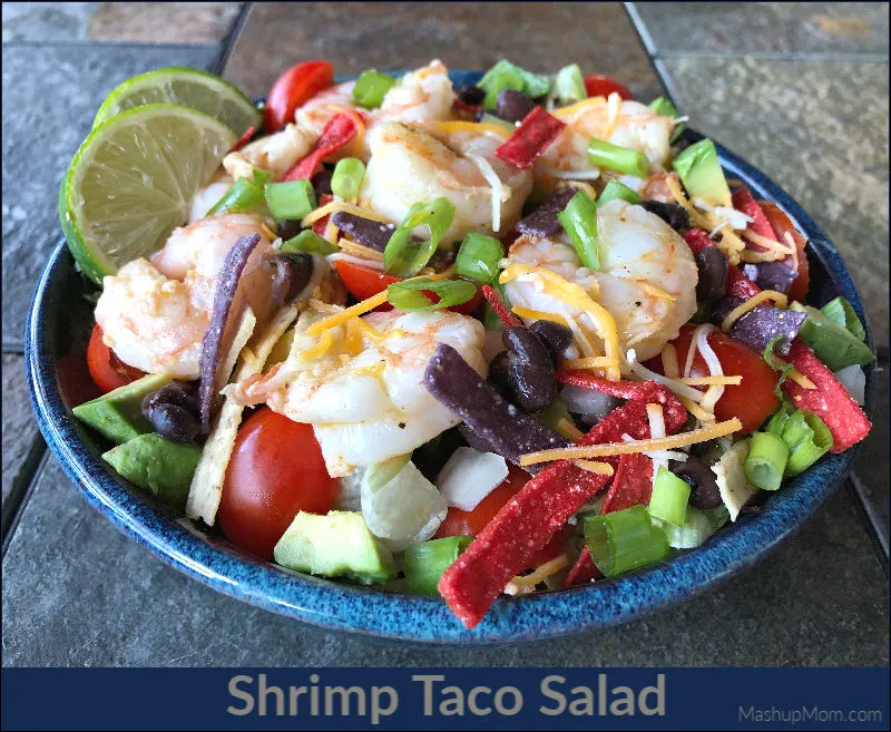 Shrimp taco salad is a hearty & colorful weeknight dinner salad option.