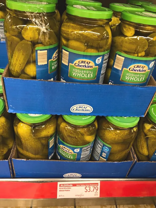 giant jars of pickles at ALDI