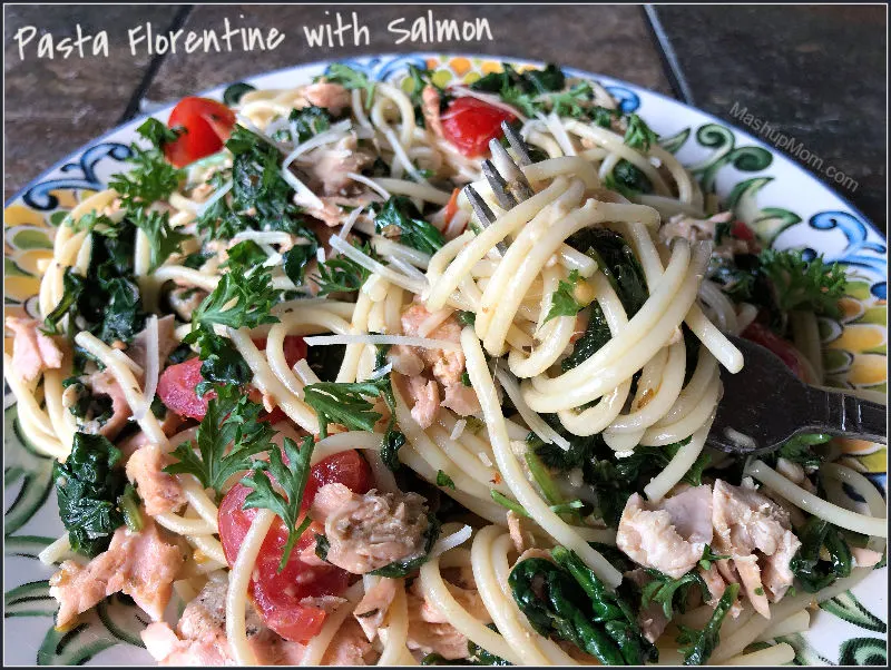 Pasta Florentine with salmon looks fancy, but cooks up simply!