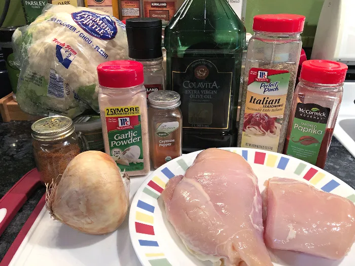 chicken & cauliflower sheet pan dinner ingredients