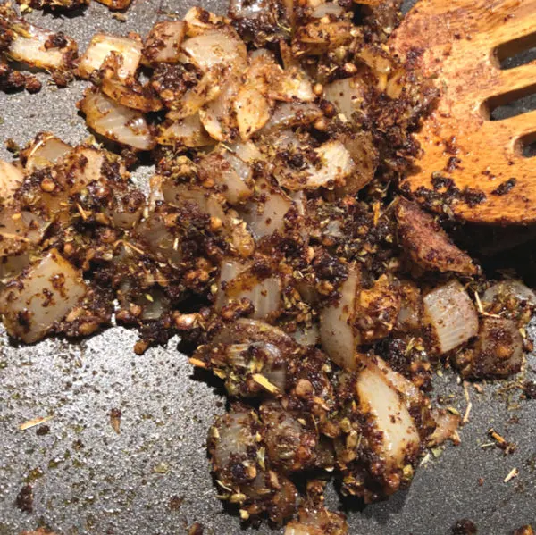 add spices to the pan for white turkey chili