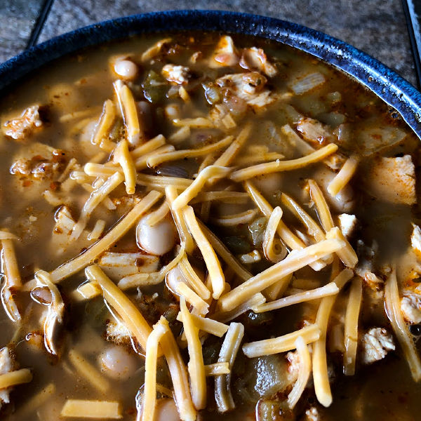 bowl of white turkey chili