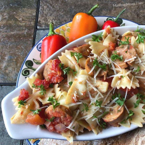 chicken sausage + artichoke pasta