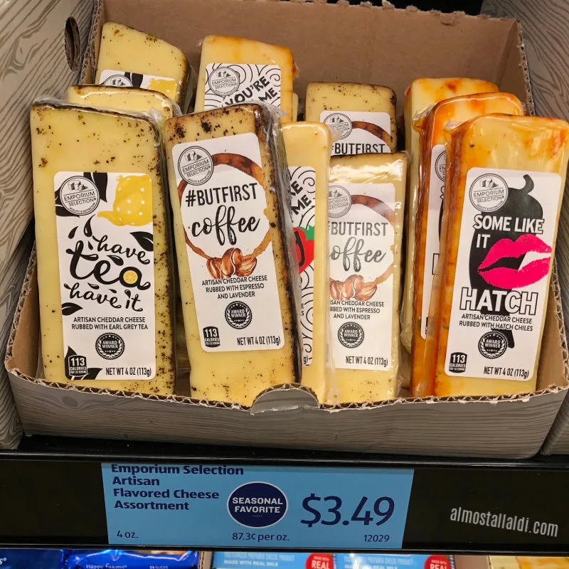 artisan flavored cheese on the shelf at ALDI