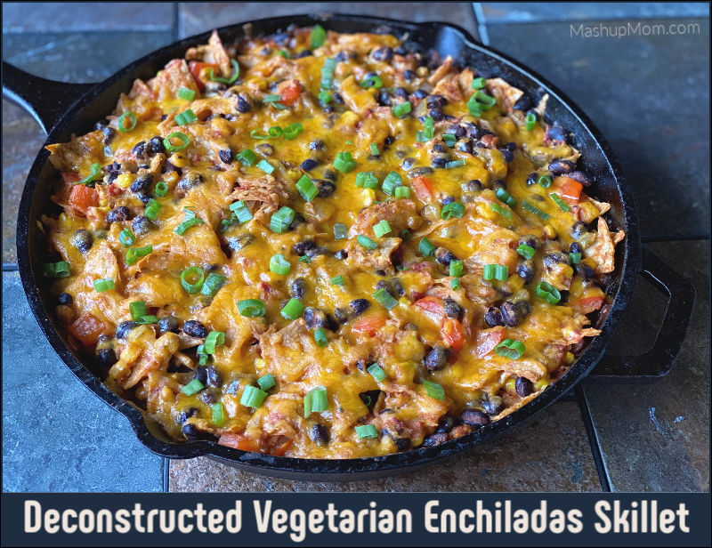 deconstructed vegetarian enchiladas in a skillet
