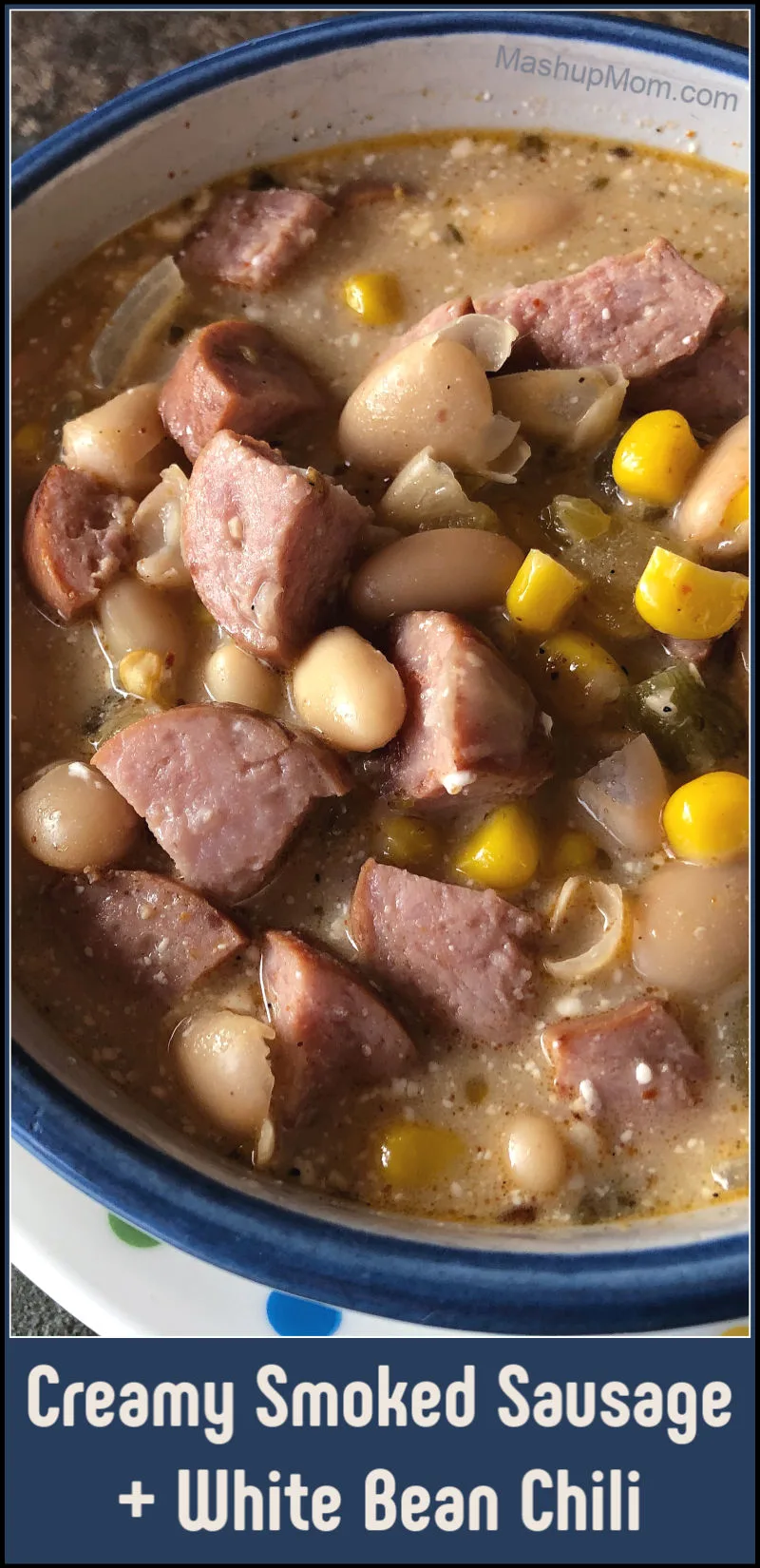 smoked sausage chili with white beans corn and cream cheese