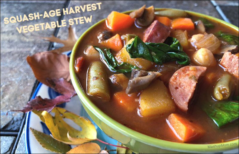 harvest vegetable stew with acorn squash and sausage