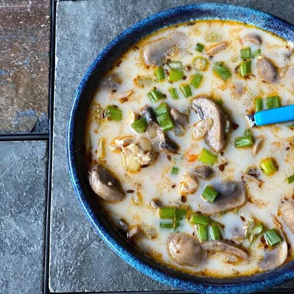 bowl of turkey mushroom soup