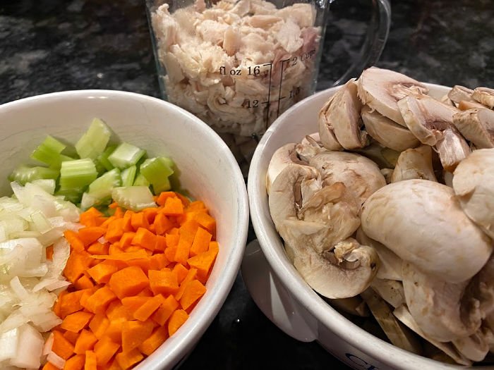 turkey and vegetables chopped up for the soup pot