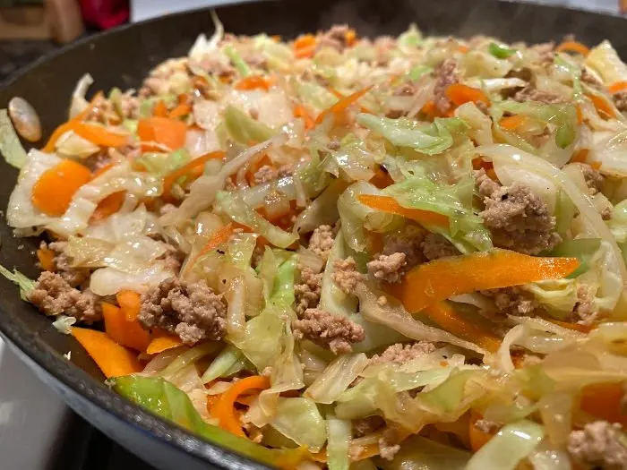 pan of egg roll in a bowl on the stove