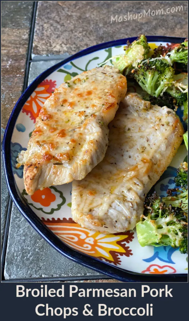 Broiled Parmesan Pork Chops and Broccoli is a super simple, keto friendly, gluten free, 30 minute sheet pan dinner recipe