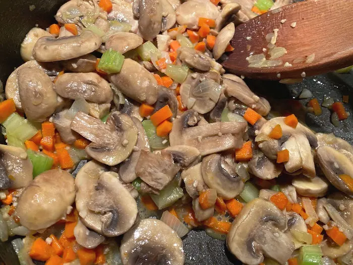 saute mushrooms carrots celery onion and garlic