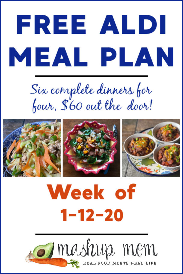 Free ALDI Meal Plan week of 1/12/20 - 1/18/20: Six complete dinners for four, $60 out the door! Save time and money with meal planning, and find new free ALDI meal plans weekly.