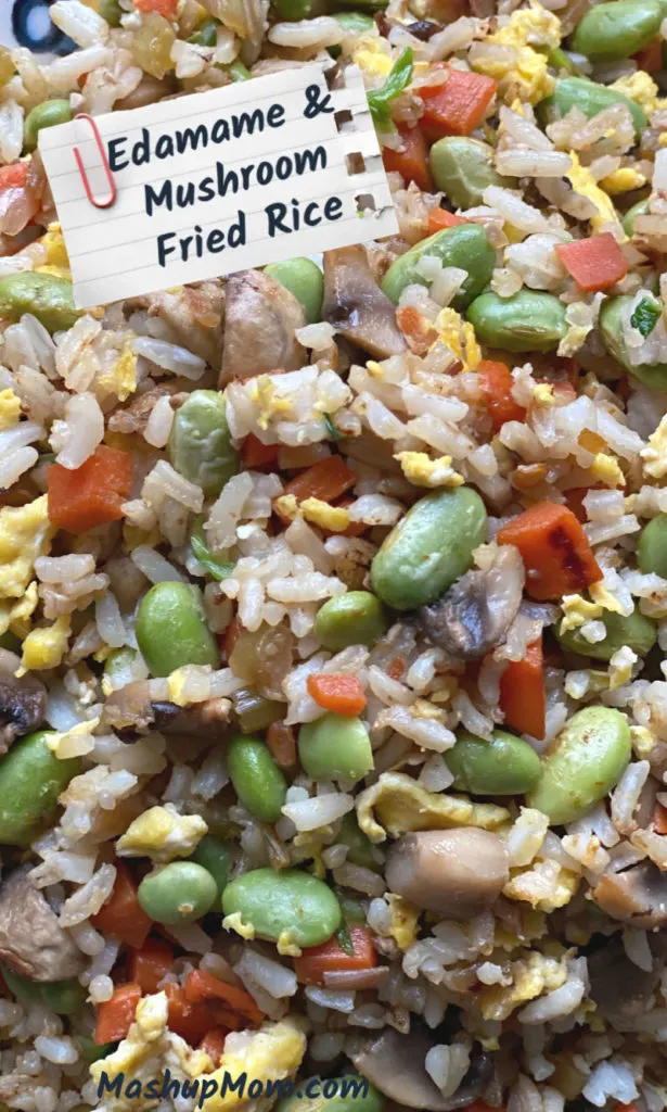 Veggie fried rice with edamame and mushrooms, an easy recipe