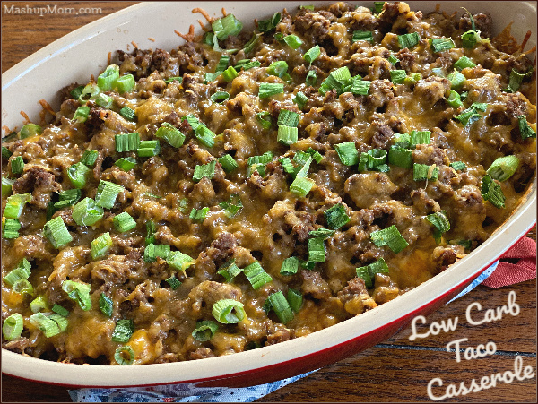 low carb taco casserole with ground beef and cauliflower