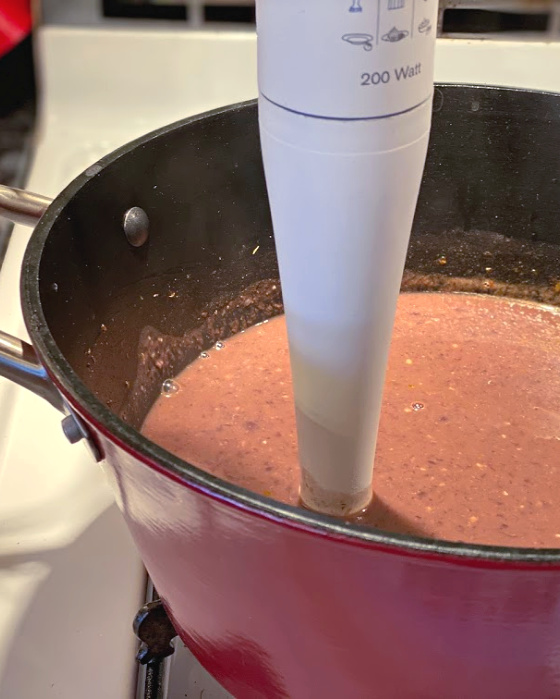 blend black bean soup with an immersion blender