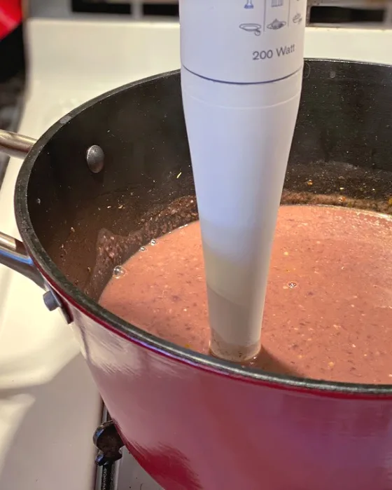 blend black bean soup with an immersion blender