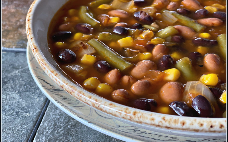 Salsa Vegetable Soup With Beans is an easy vegetarian pantry recipe that comes together in just 30 minutes! Full of flavor, this quick pantry basics soup is perfect for Meatless Monday.