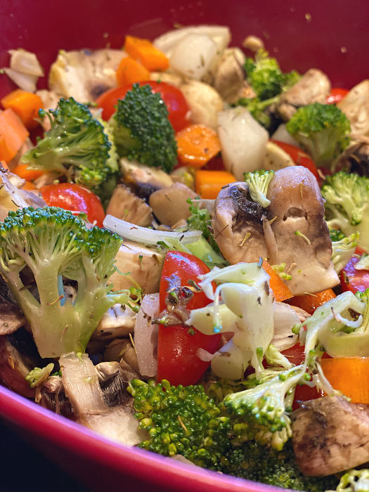 bowl of veggies ready for roasting