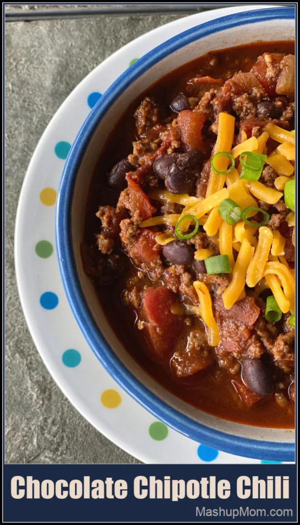 Chocolate Chipotle Chili has a rich depth of flavor, for a different take on your usual chili recipe! Dark chocolate and chipotle peppers flavor this easy 45 minute chili to sweet & spicy perfection.
