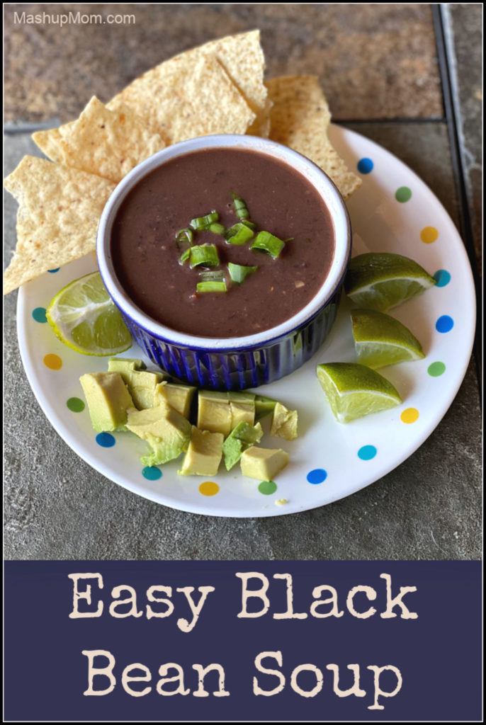 Make this easy black bean soup recipe with (mostly) staples from your pantry: Vegetarian black bean soup is so simple, yet so filling & comforting.