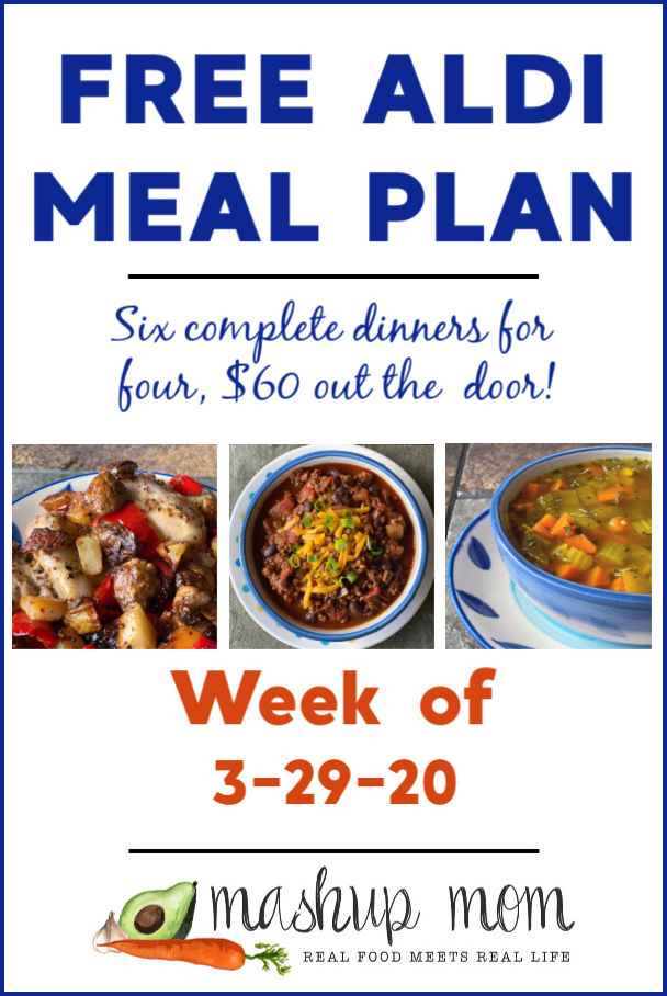 Free ALDI Meal Plan week of 3/29/20 - 4/4/20: Six complete dinners for four, $60 out the door! Save time and money with meal planning, and find new free ALDI meal plans every week.