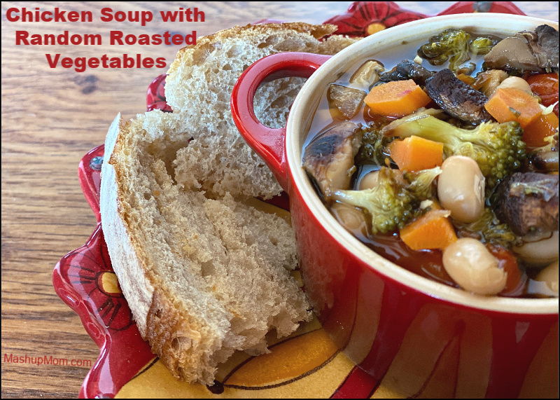 Chicken soup with random roasted vegetables: A savory comfort food recipe