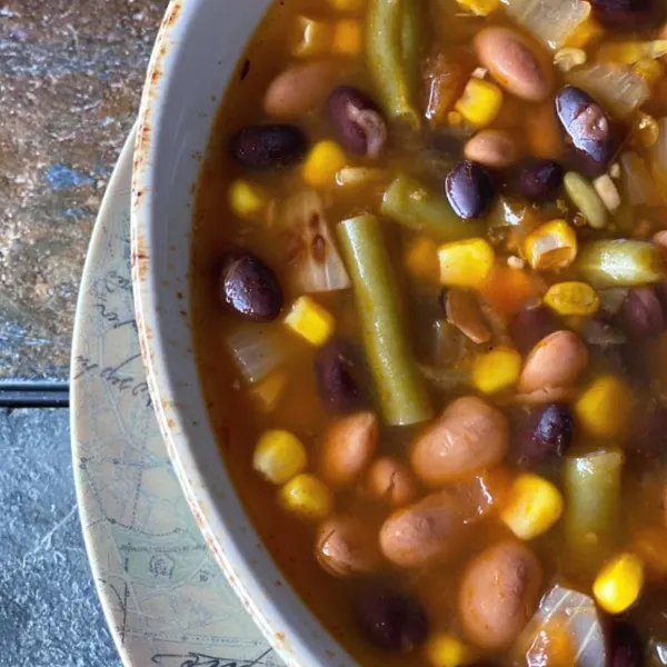 vegetable bean soup flavored with salsa