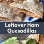 These five ingredient Oven Baked Leftover Ham Quesadillas are such an easy, cheesy, kid-friendly dinner idea for leftover ham! You can't beat a simple 30 minute weeknight meal.