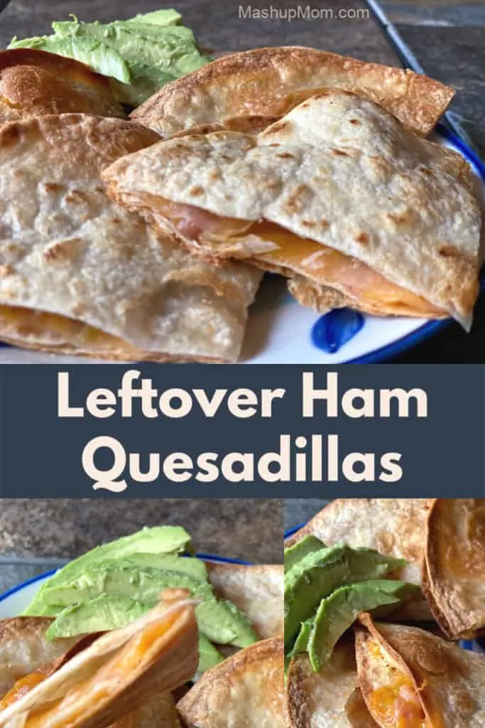 These five ingredient Oven Baked Leftover Ham Quesadillas are such an easy, cheesy, kid-friendly dinner idea for leftover ham! You can't beat a simple 30 minute weeknight meal.