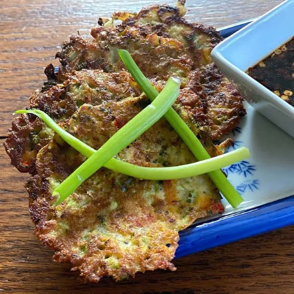 Korean style vegetable pancakes with sauce