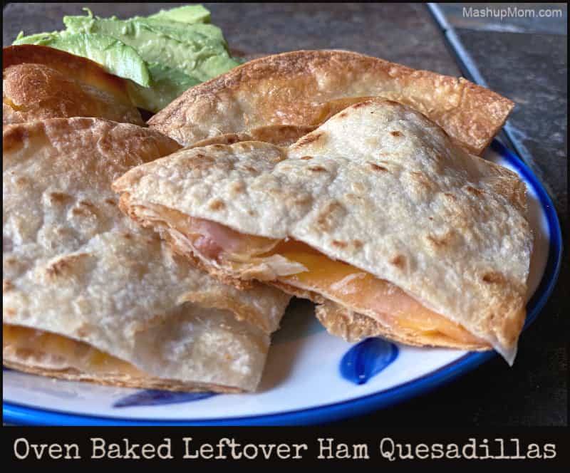 These five ingredient Oven Baked Leftover Ham Quesadillas are such an easy, cheesy, kid-friendly dinner idea for leftover ham! You can't beat a simple 30 minute weeknight meal.