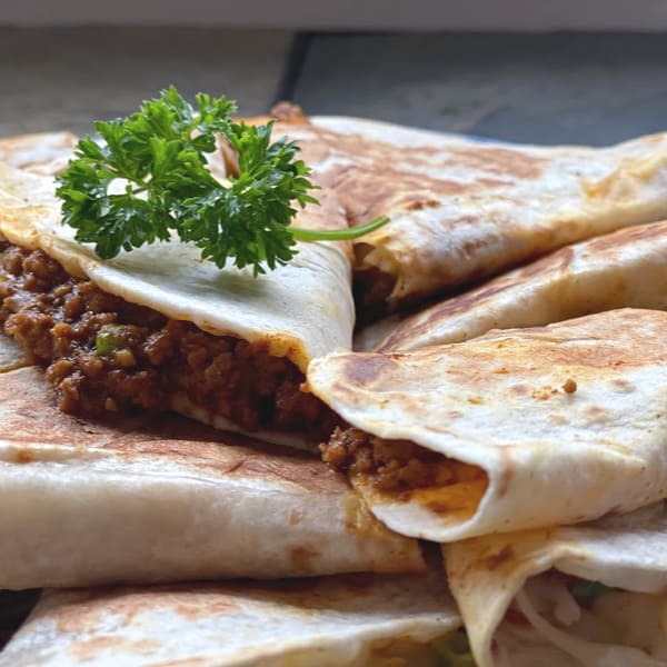 ground beef quesadillas with peas