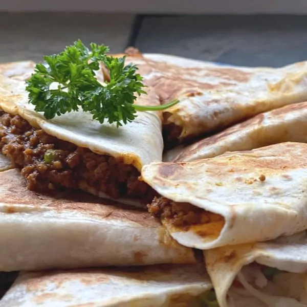 keema inspired ground beef quesadillas