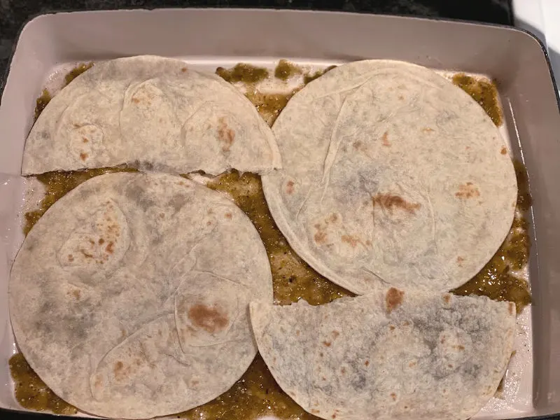arrange tortillas in baking dish
