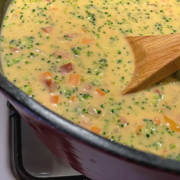 broccoli cheddar soup after adding the cheese