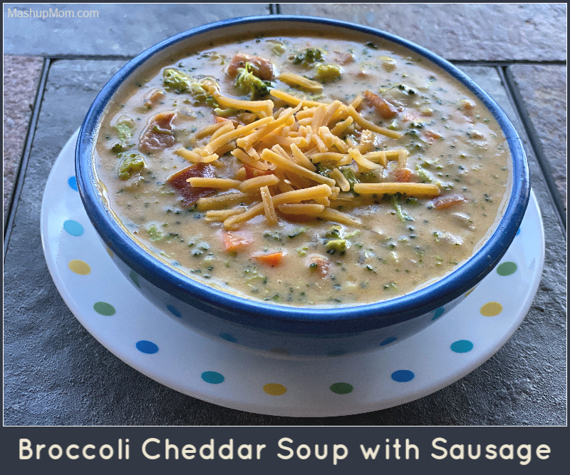 Broccoli cheddar soup with smoked sausage!