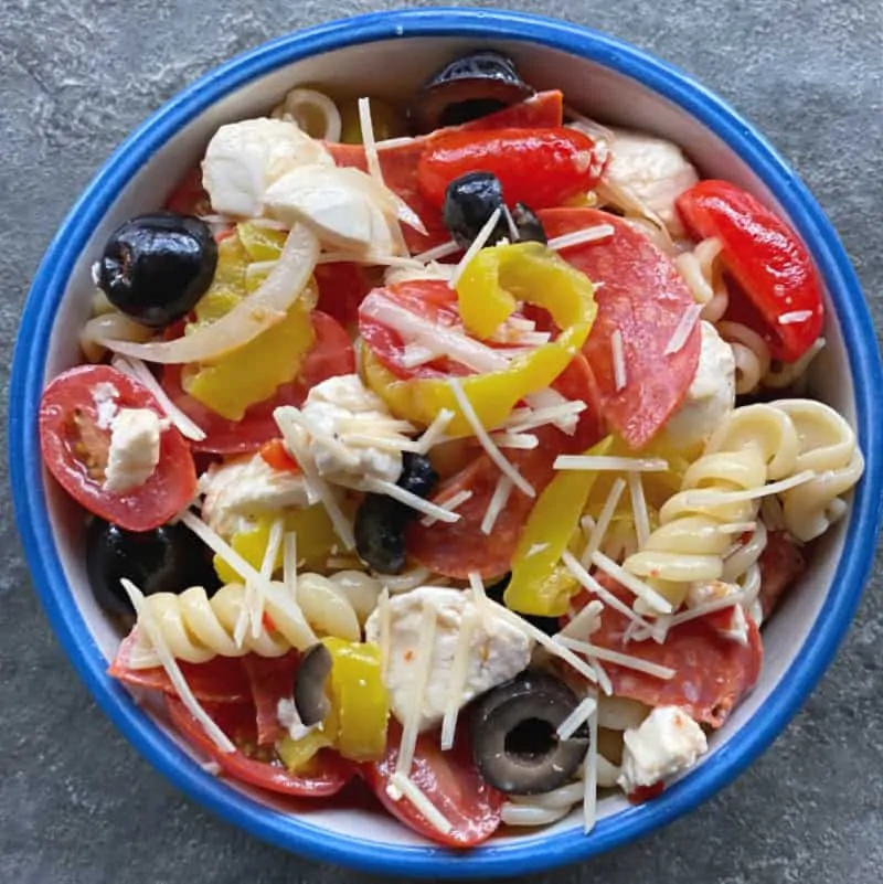 Bowl of pizza pasta salad