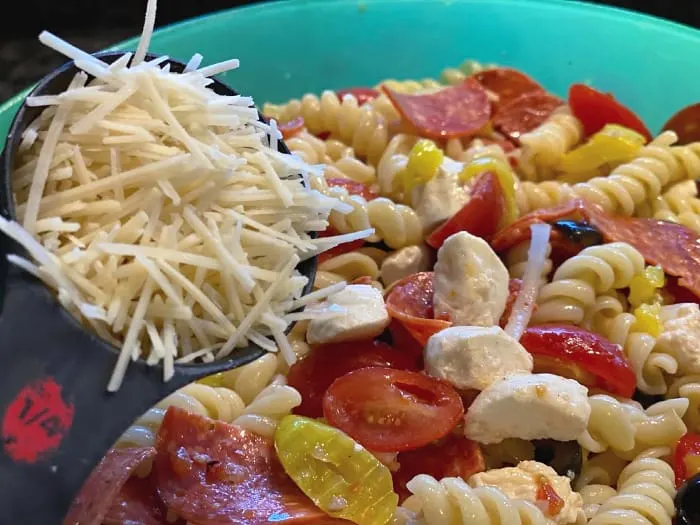 top pasta salad with Parmesan cheese