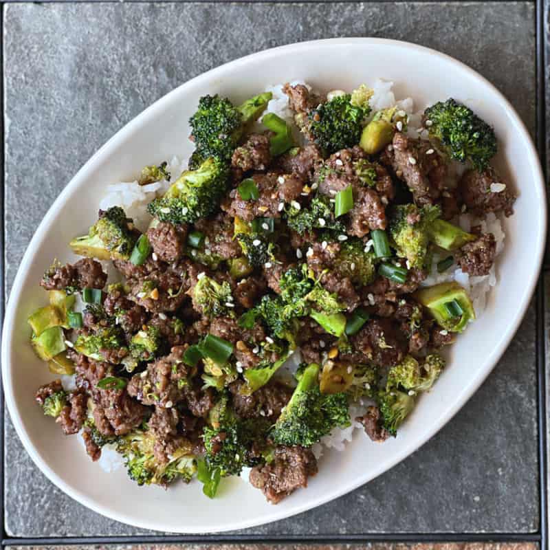 ground beef and broccoli stir fried together