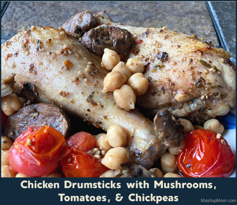 Chicken Drumsticks with Mushrooms, Tomatoes, & Chickpeas