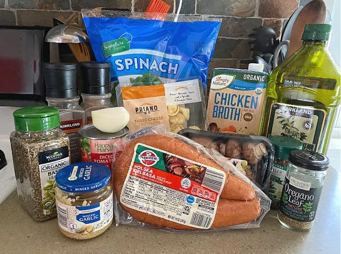 ingredients for kielbasa tortellini soup